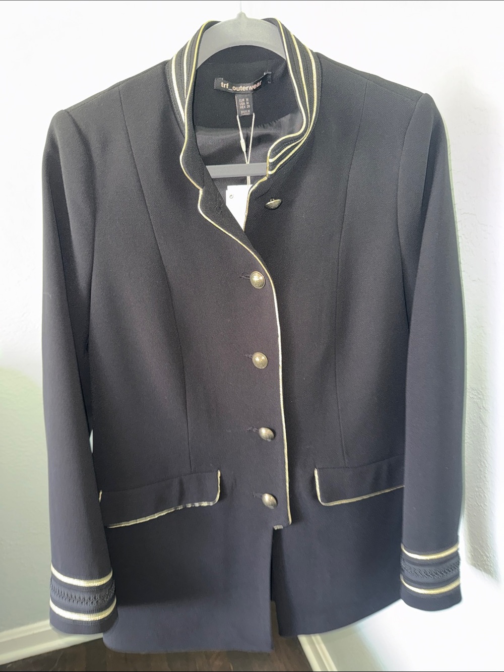 Zara Black Blazer with Gold Trim New with tags